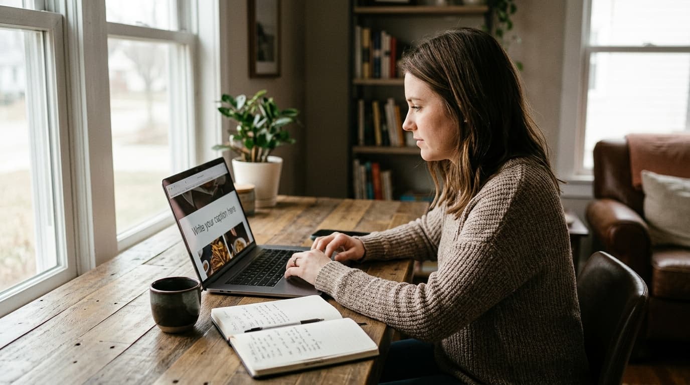 Website manager reviewing a site on a laptop with project notes